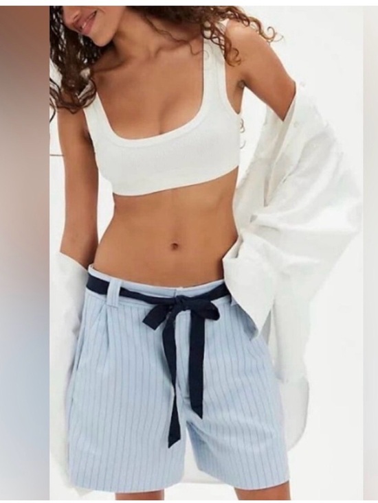 Free People Pants - NWT Free People Perfect Prep Pleated Stripe Shorts. Pale blue pinstripes